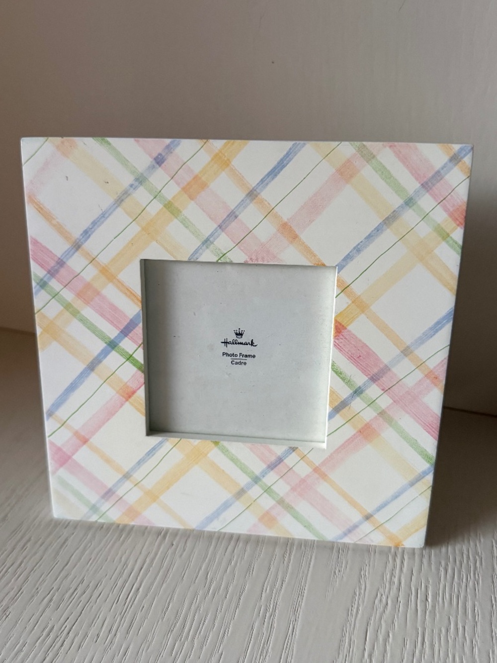 Hallmark Pastel Plaid Square Photo Frame New Pink Blue Yellow Green